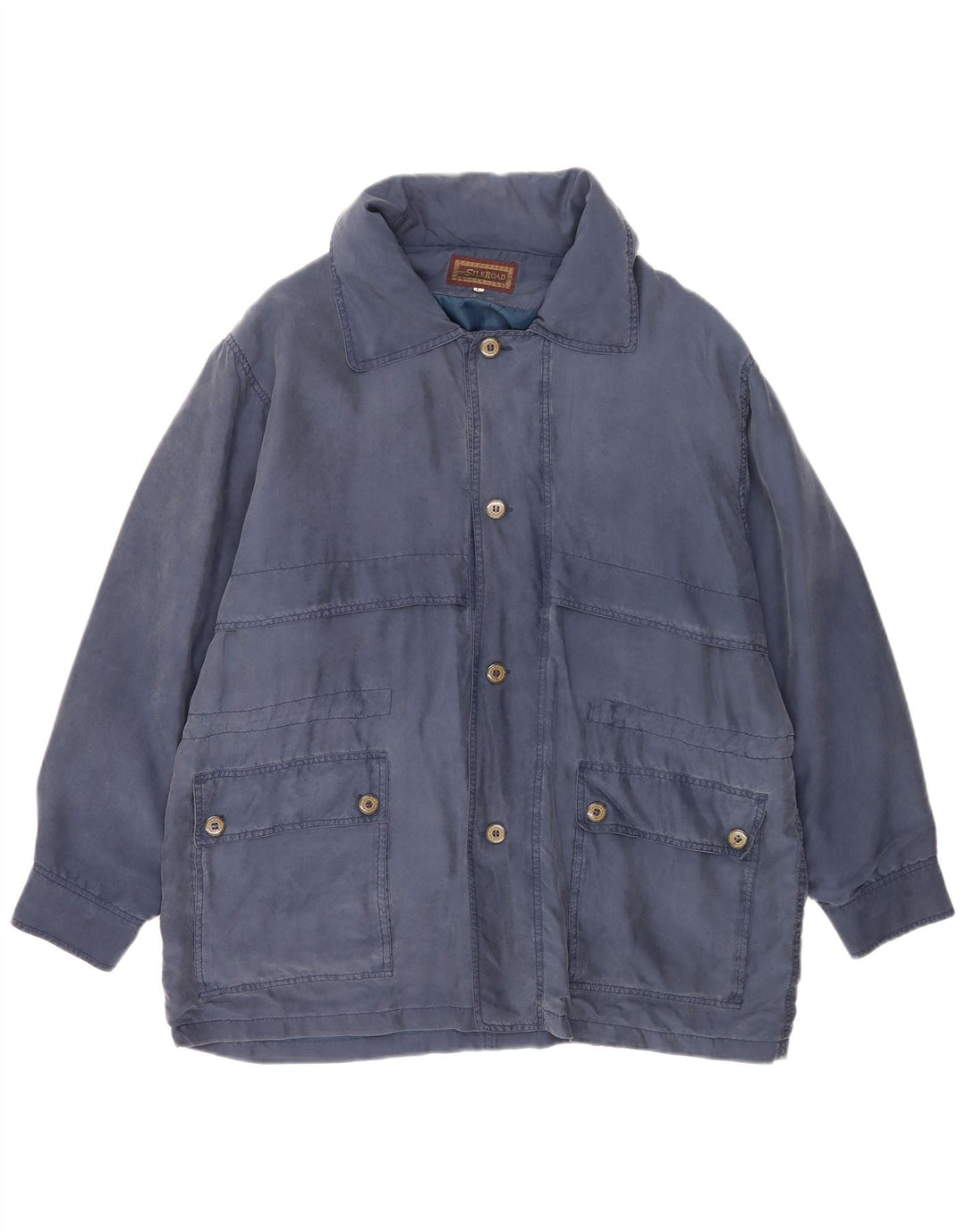 Vintage Mens Utility Jacket UK 40 Large Navy Blue Silk