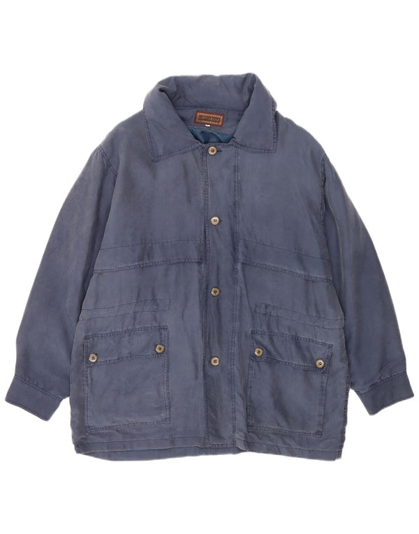 Vintage Mens Utility Jacket UK 40 Large Navy Blue Silk