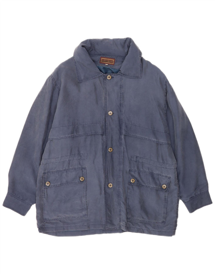 Vintage Mens Utility Jacket UK 40 Large Navy Blue Silk