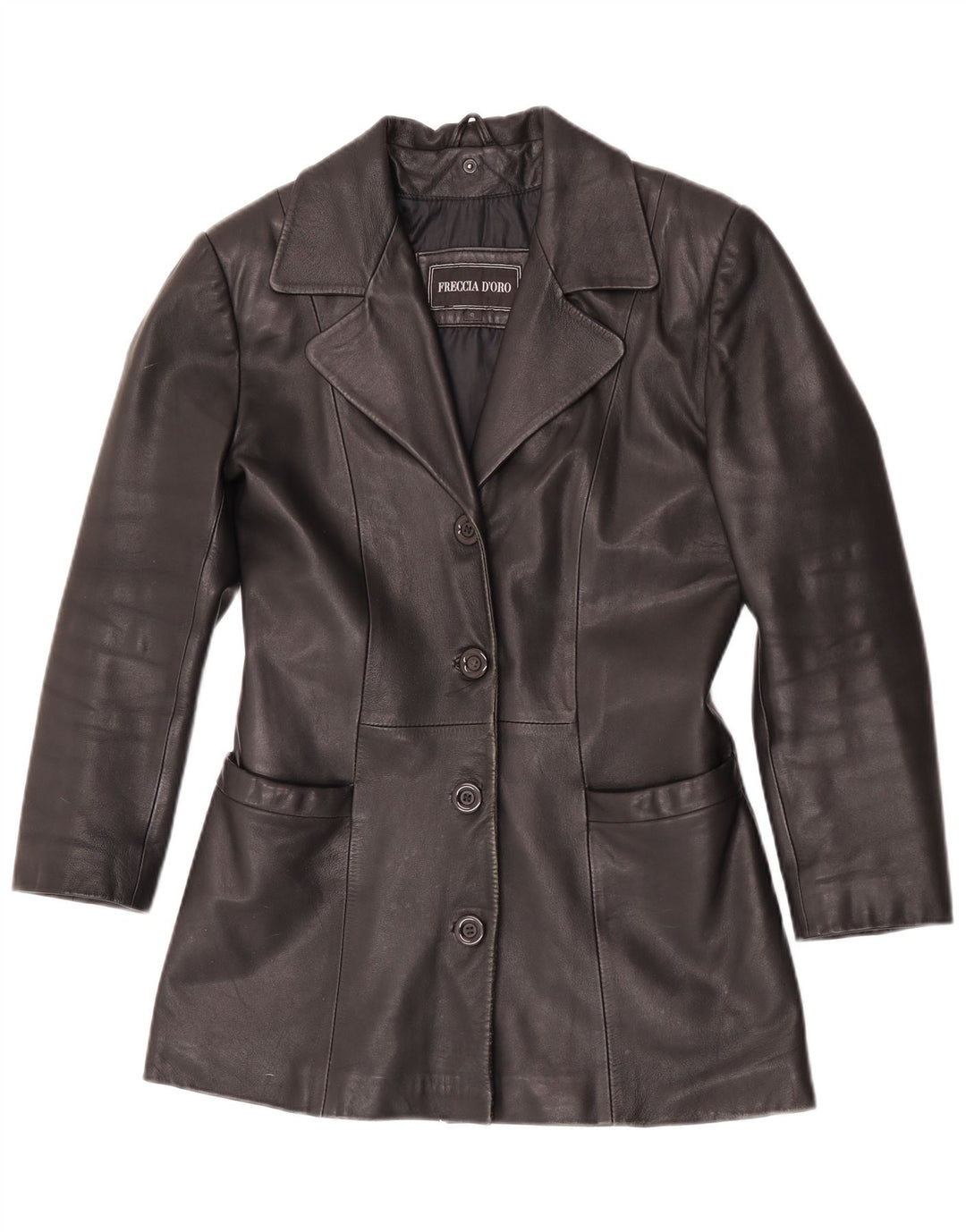 Vintage Womens 4 Button Leather Blazer Jacket UK 10 Small Black Leather