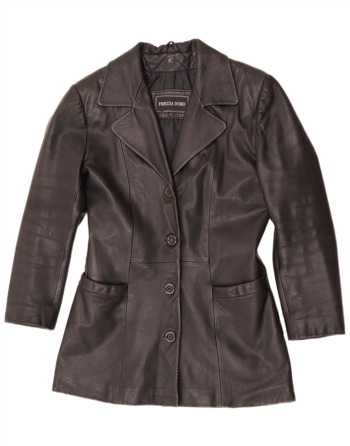 Vintage Womens 4 Button Leather Blazer Jacket UK 10 Small Black Leather