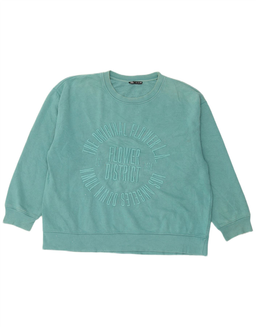 Zara Womens Graphic Oversized Sweatshirt Jumper UK 16 Large Blue Cotton
