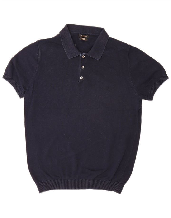 Massimo Dutti Mens Short Sleeve Polo Neck Jumper Sweater Large Navy Blue