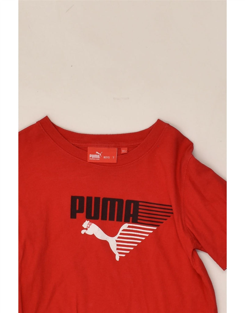 PUMA Boys Graphic Top Long Sleeve 6-7 Years Red Colourblock Cotton | Vintage Puma | Thrift | Second-Hand Puma | Used Clothing | Messina Hembry 