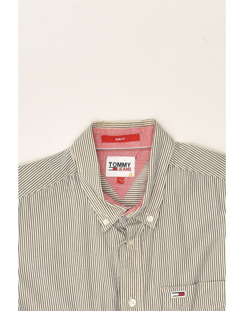 TOMMY HILFIGER Mens Slim Fit Shirt Large Grey Striped Cotton | Vintage Tommy Hilfiger | Thrift | Second-Hand Tommy Hilfiger | Used Clothing | Messina Hembry 