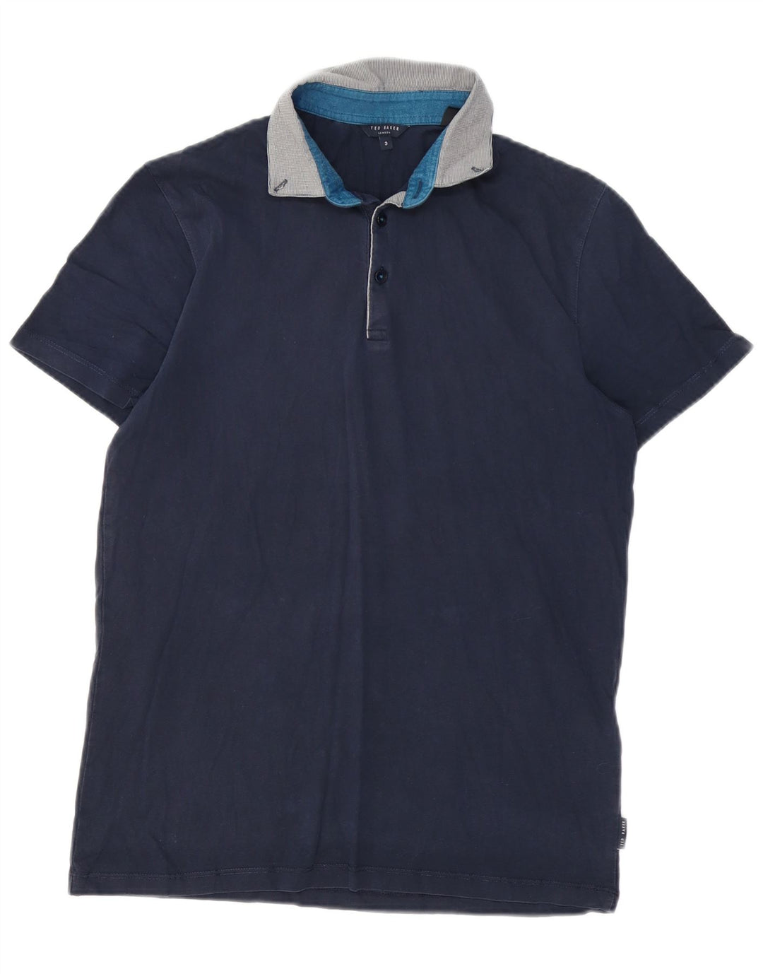 Ted Baker Mens Polo Shirt Size 3 Medium Navy Blue Cotton