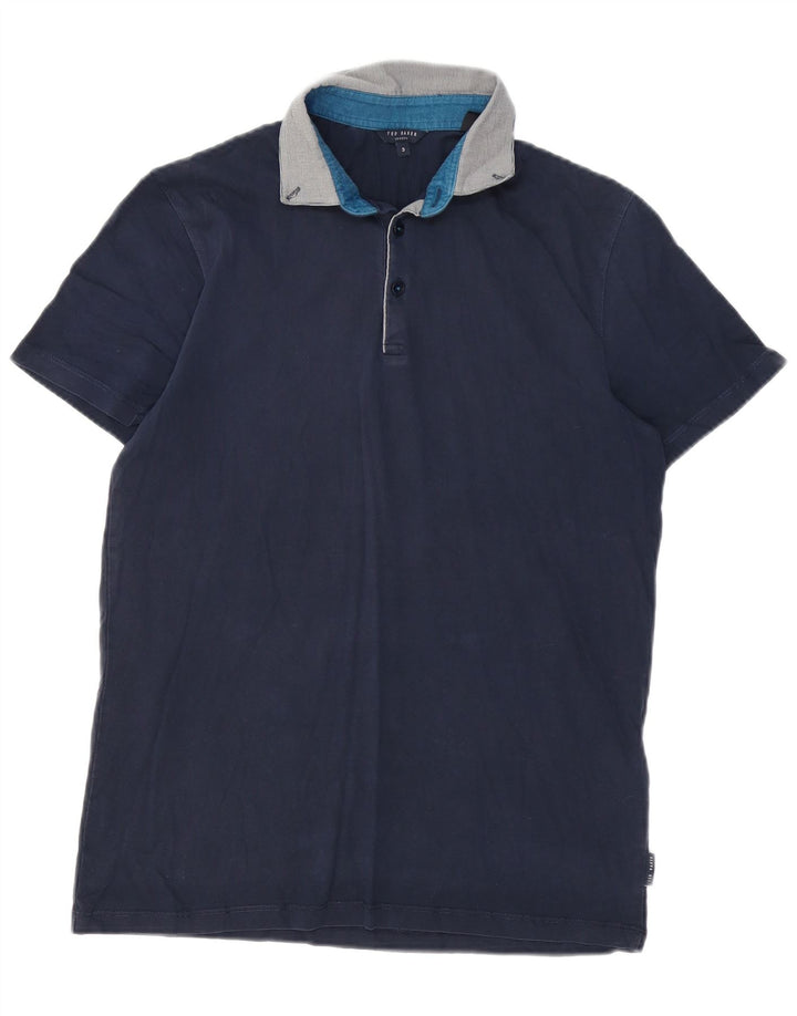 Ted Baker Mens Polo Shirt Size 3 Medium Navy Blue Cotton