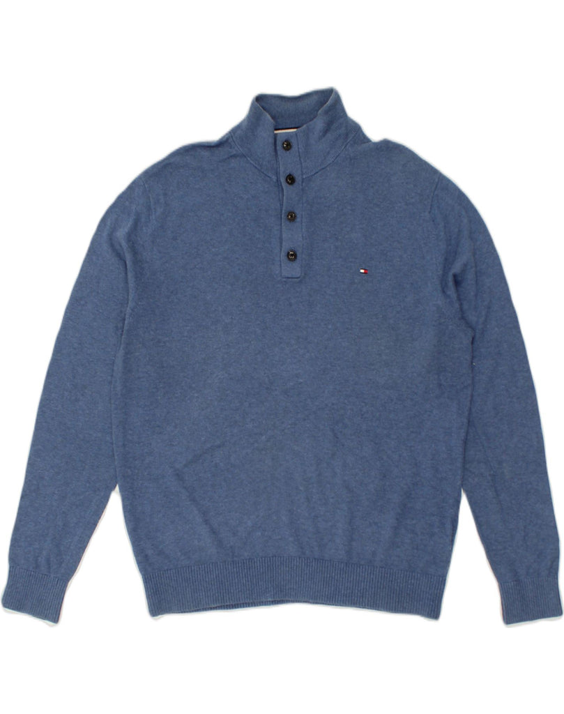 TOMMY HILFIGER Mens Button Neck Jumper Sweater XL Blue Cotton | Vintage Tommy Hilfiger | Thrift | Second-Hand Tommy Hilfiger | Used Clothing | Messina Hembry 