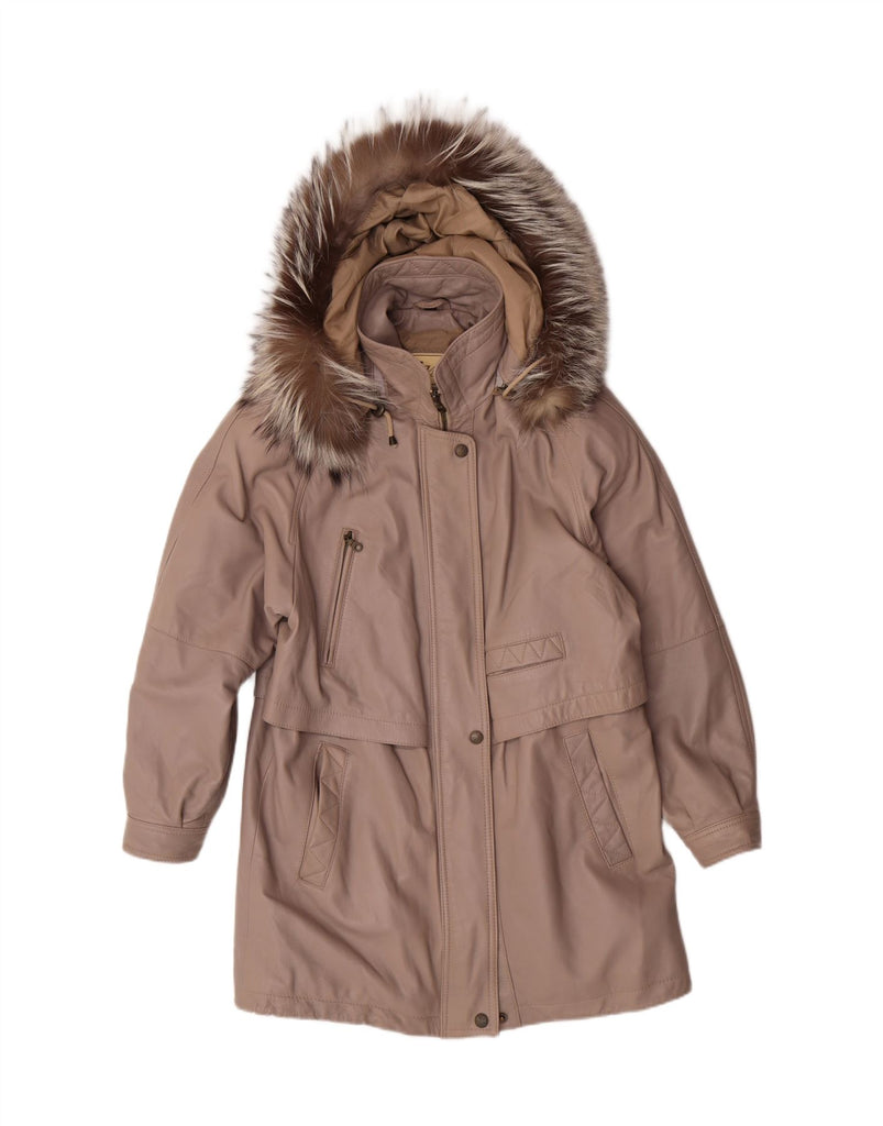 GAZELLI Womens Oversized Hooded Leather Coat EU 36 Small Grey Leather Vintage Gazelli and Second-Hand Gazelli from Messina Hembry 