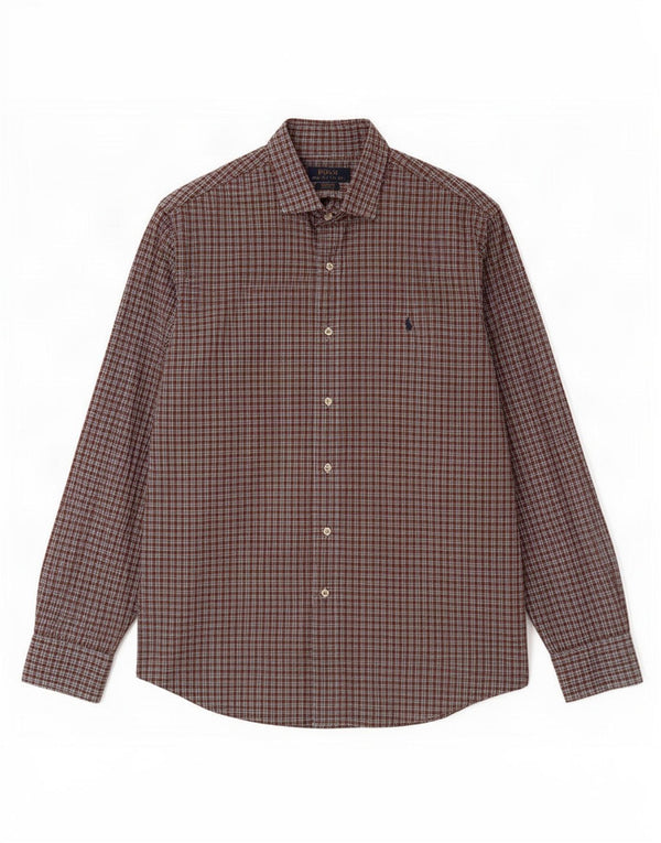 Polo Ralph Lauren Mens Shirt Large Brown Check Cotton