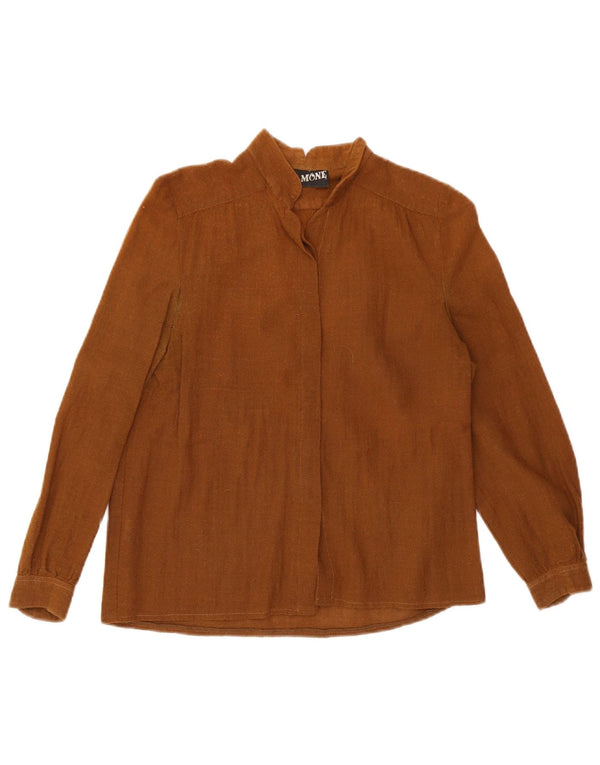 Vintage Womens 3/4 Sleeve Flannel Shirt UK 4 XS Brown Wool