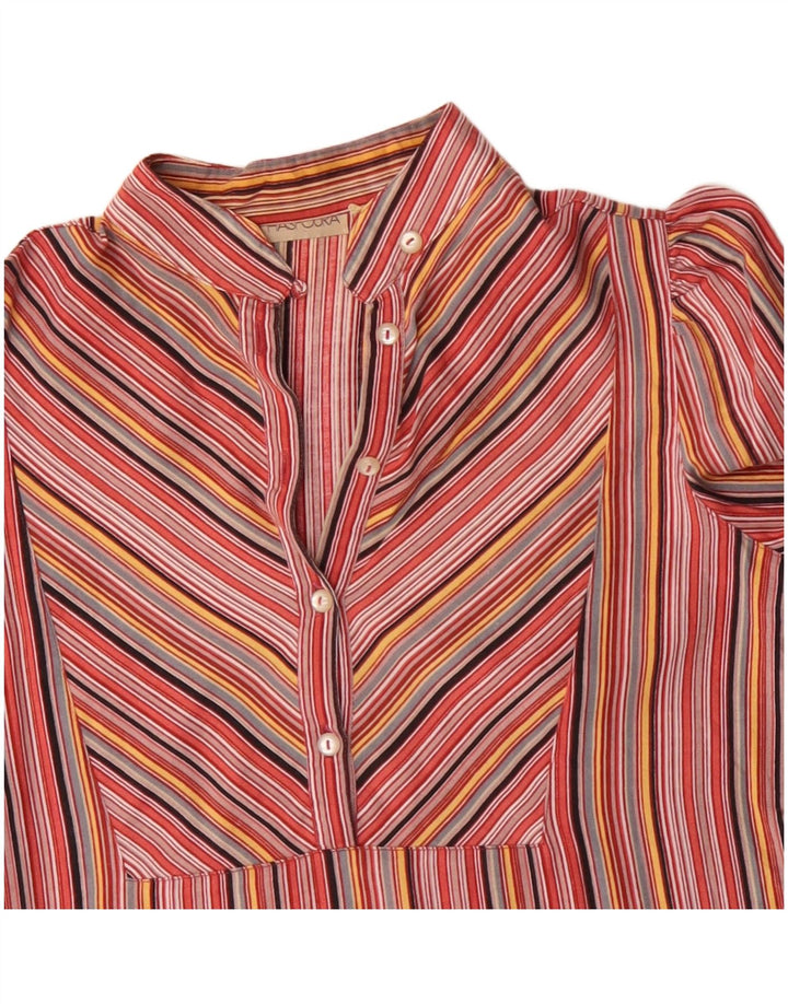 Vintage Womens Long Sleeve Shirt Blouse UK 14 Large Multicoloured Striped