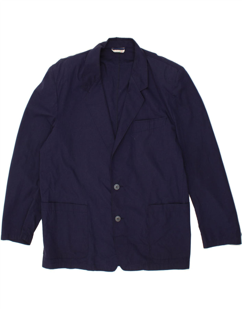 STEFANEL Mens 2 Button Blazer Jacket UK 40 Large Navy Blue Polyester Vintage Stefanel and Second-Hand Stefanel from Messina Hembry 