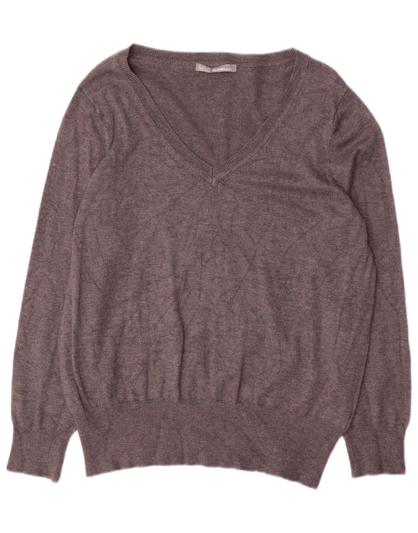 Marks & Spencer Womens V-Neck Jumper Sweater UK 18 XL Grey Viscose