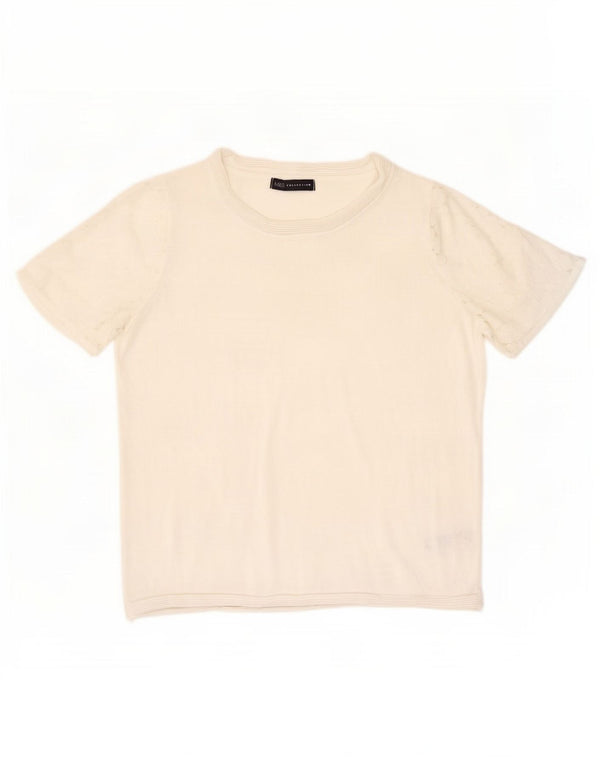 Marks & Spencer Womens Short Sleeve Blouse Top UK 12 Medium White Viscose