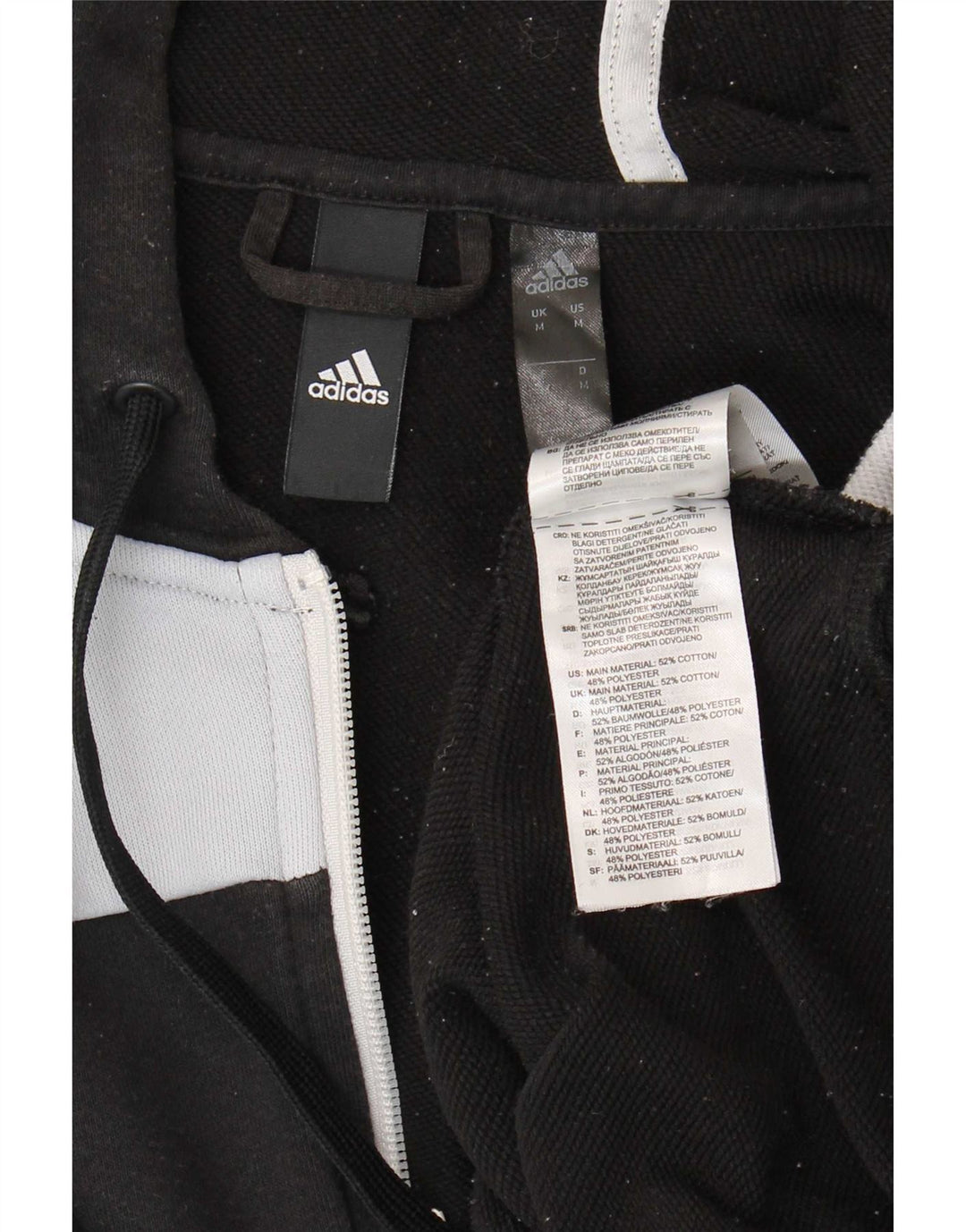 Adidas Mens Zip Hoodie Sweater Medium Black Colourblock Cotton