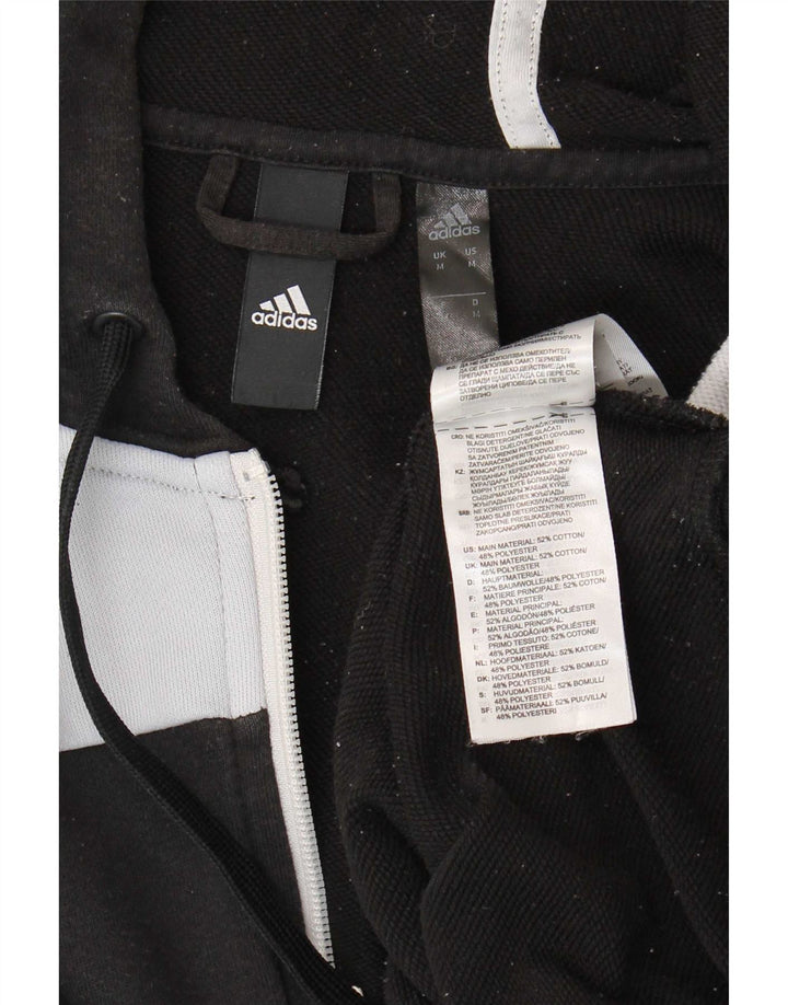 Adidas Mens Zip Hoodie Sweater Medium Black Colourblock Cotton