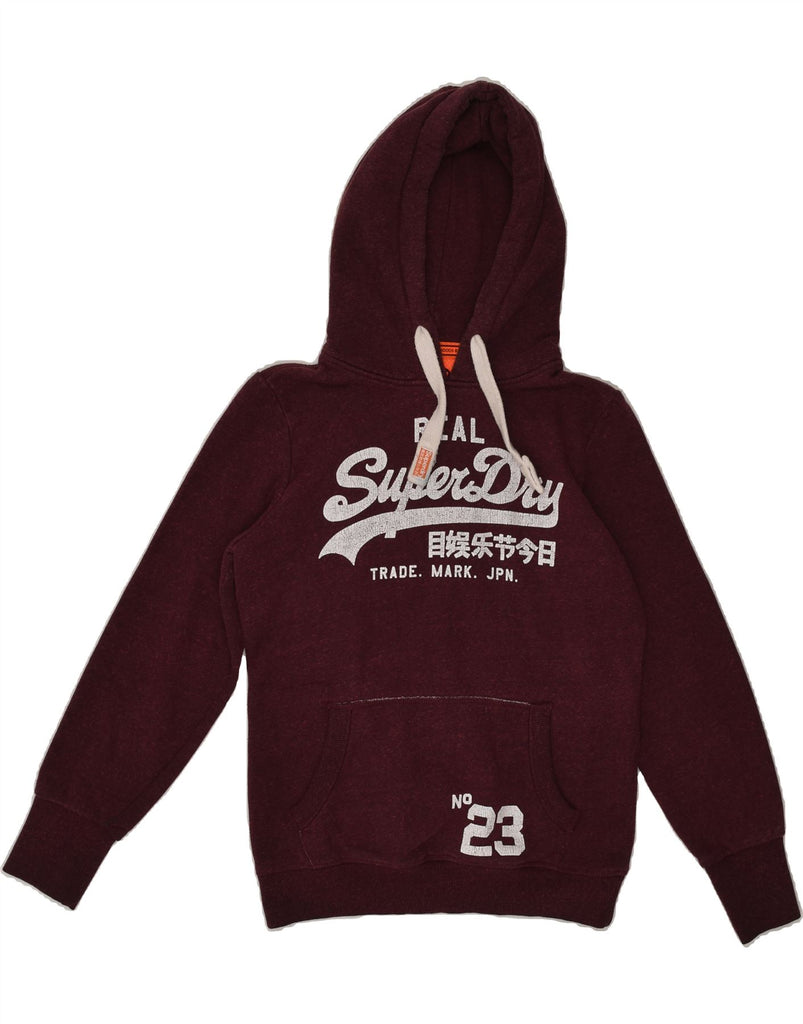 SUPERDRY Womens Graphic Hoodie Jumper UK 12 Medium Burgundy Polyester | Vintage Superdry | Thrift | Second-Hand Superdry | Used Clothing | Messina Hembry 