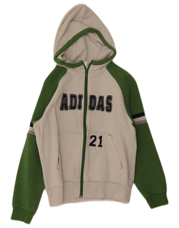 Adidas Boys Graphic Zip Hoodie Sweater 11-12 Years White Colourblock Cotton