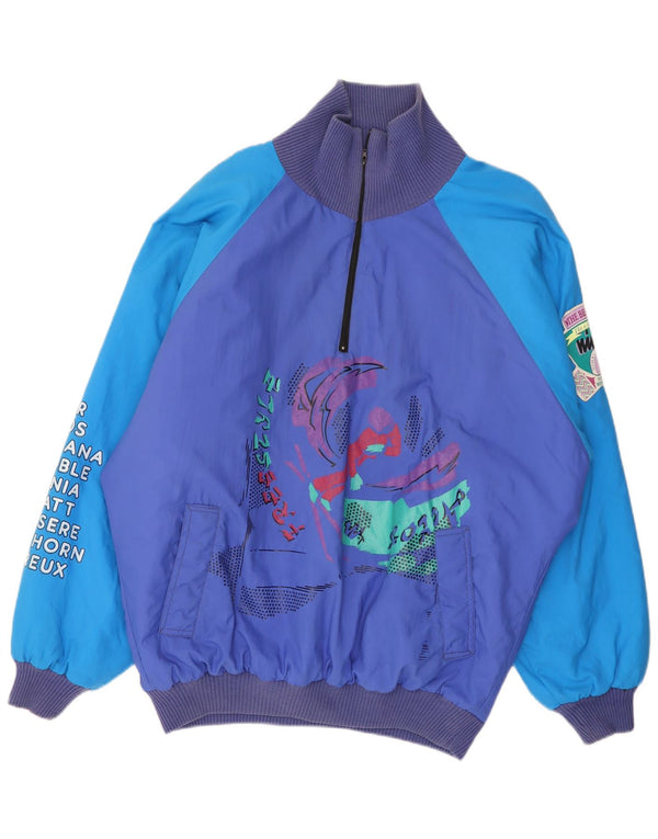 Vintage Mens Loose Fit Graphic Windbreaker Jacket UK 38 Medium Blue