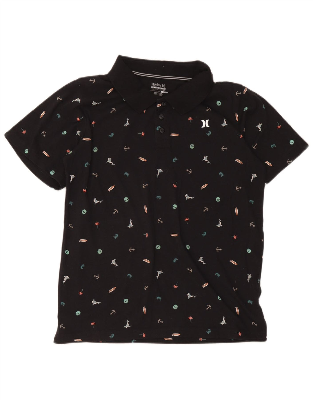 Hurley Boys Dri Fit Abstract Pattern Polo Shirt 13-14 Years XL Black