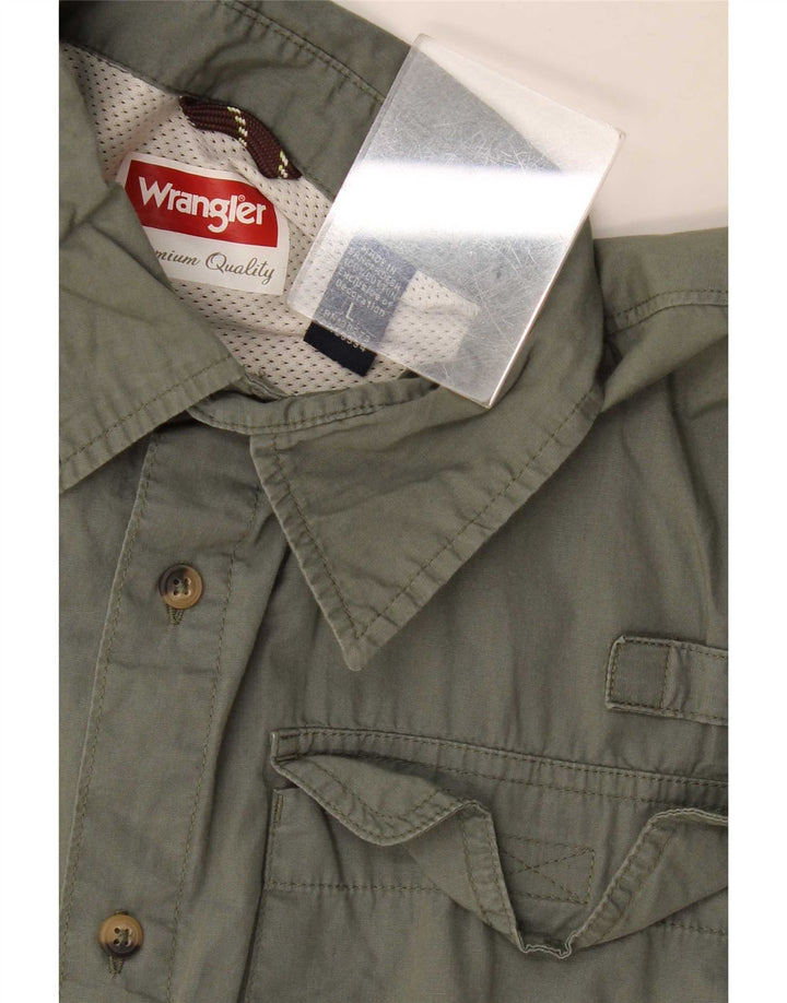 Wrangler Mens Short Sleeve Shirt Large Khaki Cotton