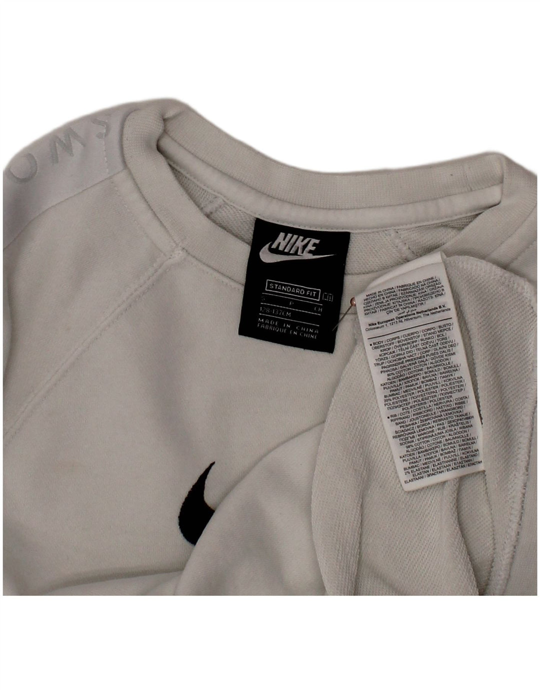 NIKE Boys Swoosh Standard Fit Sweatshirt Jumper 8-9 Years Small White
