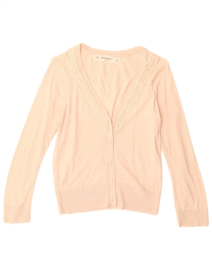 ZARA Womens Cardigan Sweater UK 12 Medium Beige Cotton