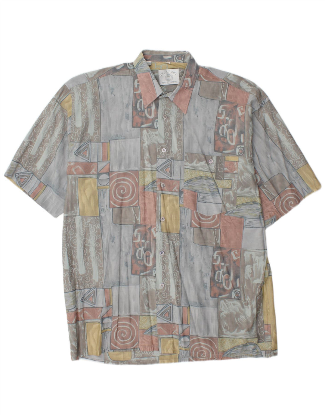 C.C.CONCORD  Mens Short Sleeve Shirt Large Multicoloured Geometric