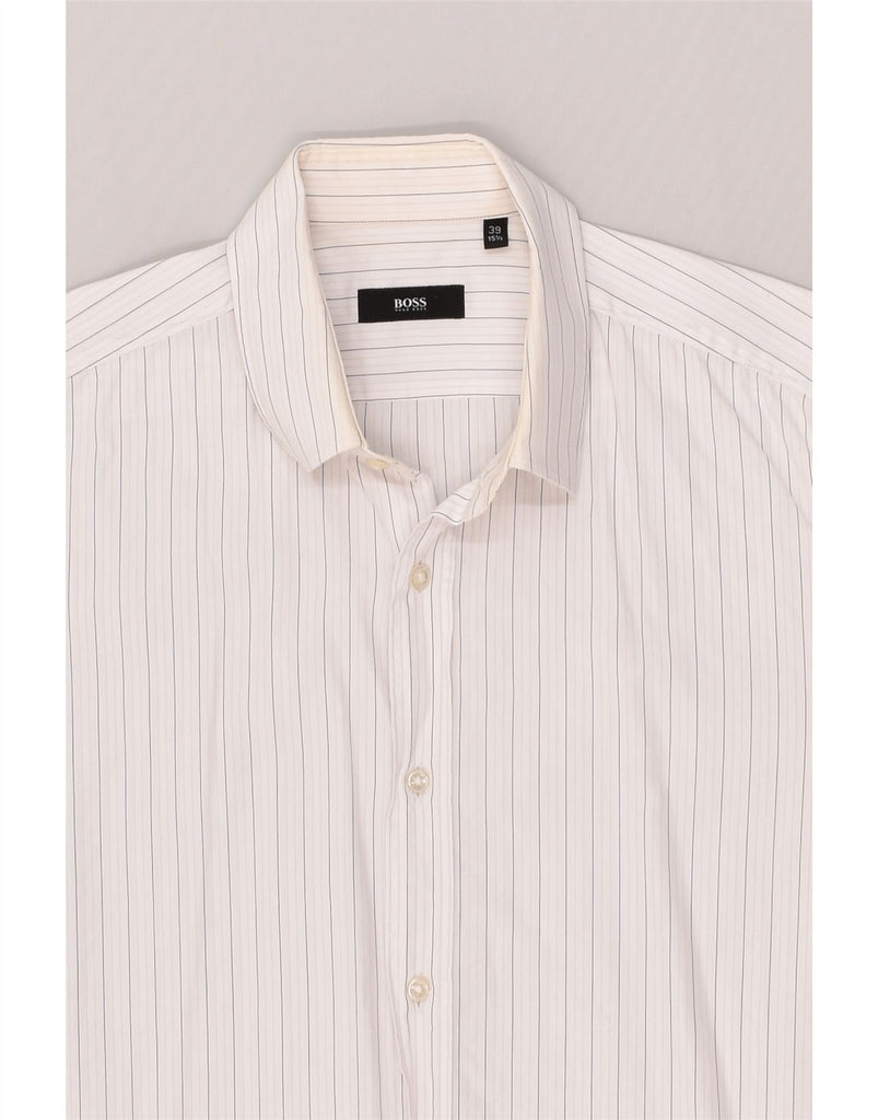 HUGO BOSS Mens Shirt Size 15 1/2 39 Medium White Pinstripe Cotton | Vintage Hugo Boss | Thrift | Second-Hand Hugo Boss | Used Clothing | Messina Hembry 