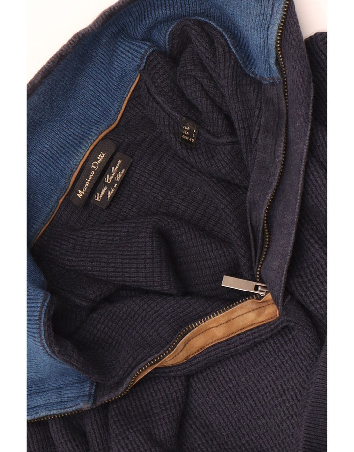 Massimo Dutti Mens Zip Neck Jumper Sweater Large Navy Blue Cotton