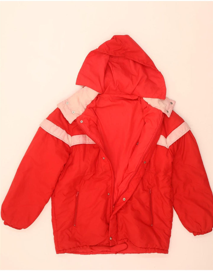 Vintage Mens Hooded Padded Jacket IT 52 XL Red Colourblock Polyamide