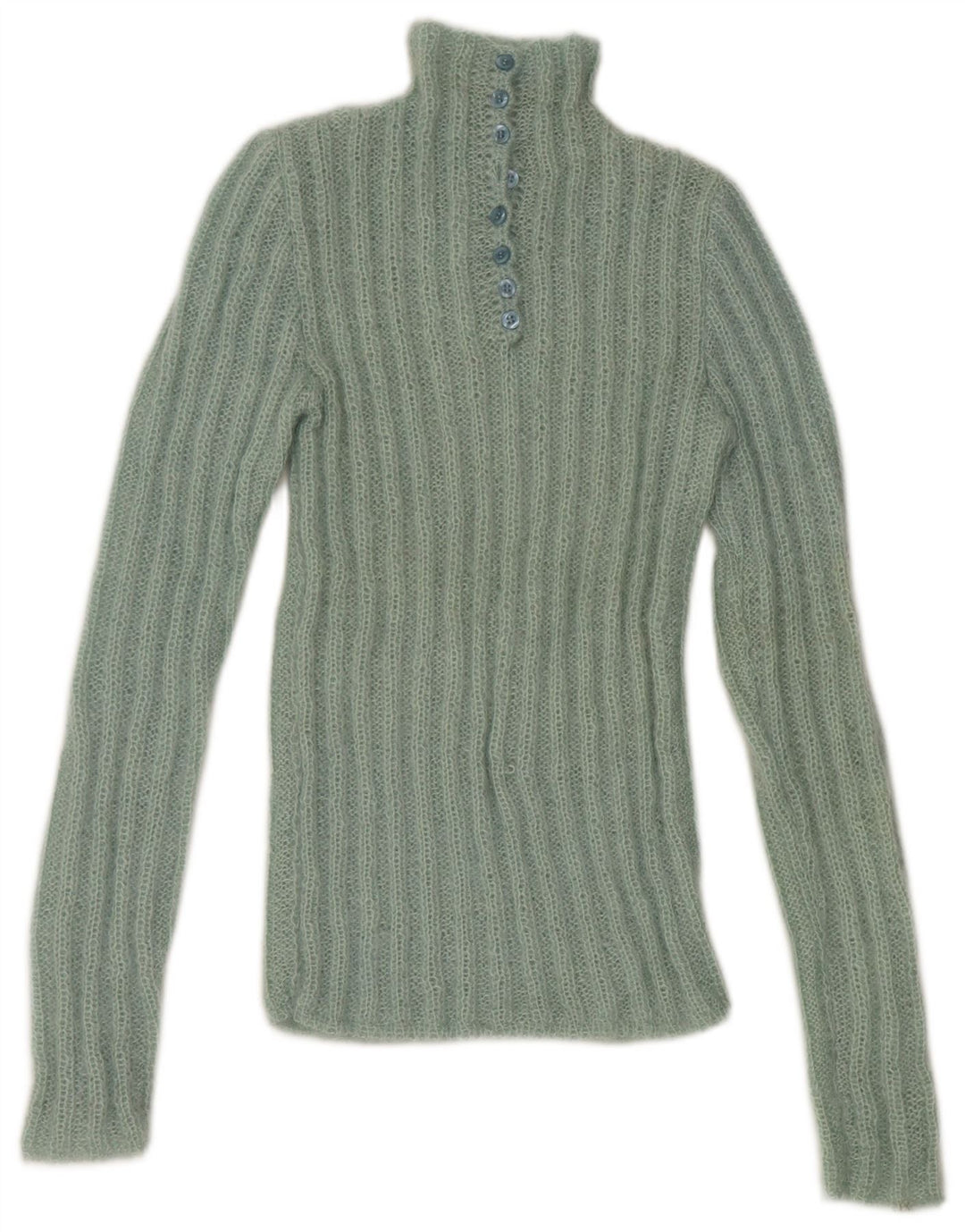 Vintage Womens Button Neck Jumper Sweater UK 6 XS Green