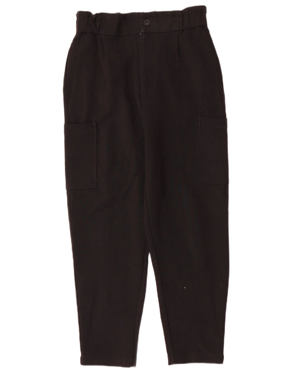 Zara Womens High Waist Tapered Cargo Trousers Small W26 L26 Black Polyester