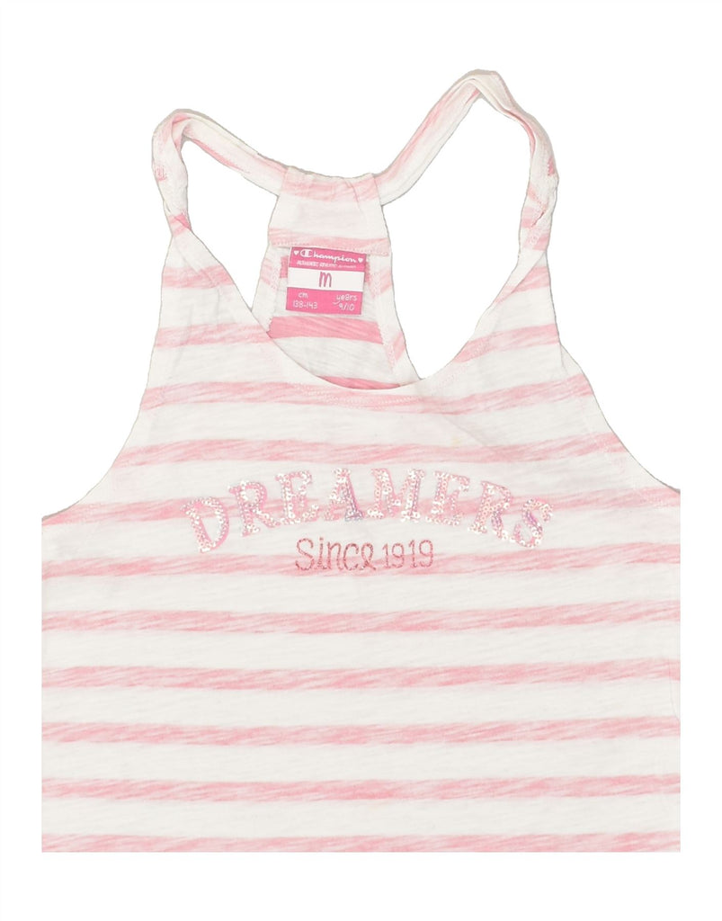 CHAMPION Girls Graphic Vest Top 9-10 Years Medium Pink Striped Cotton | Vintage Champion | Thrift | Second-Hand Champion | Used Clothing | Messina Hembry 