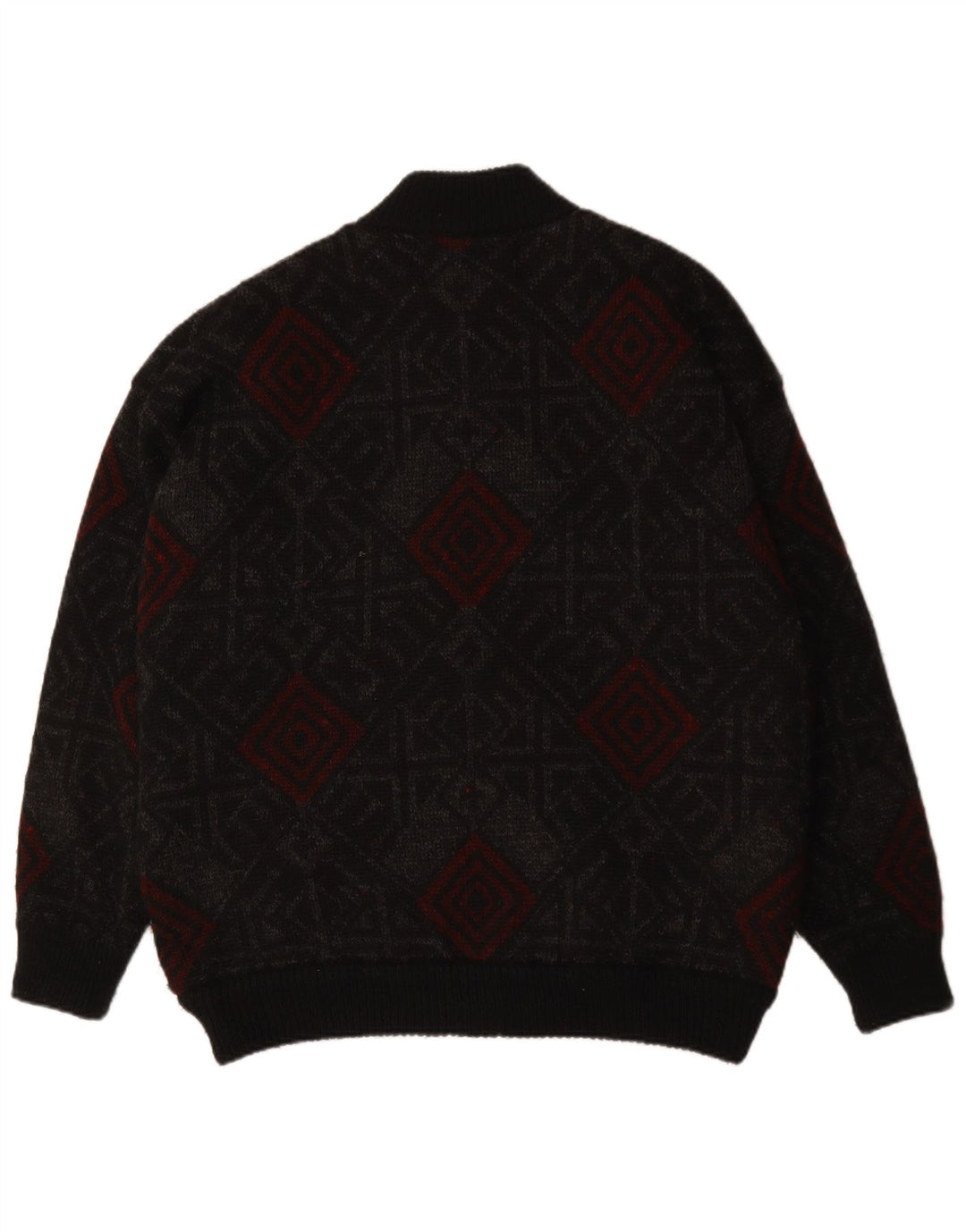 VINTAGE Mens Cardigan Sweater XL Black Geometric Wool