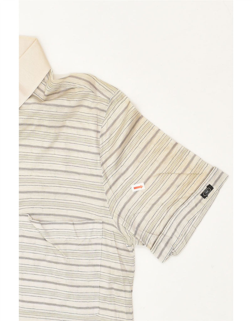 VINTAGE Mens Polo Shirt Medium Beige Striped Cotton | Vintage Vintage | Thrift | Second-Hand Vintage | Used Clothing | Messina Hembry 