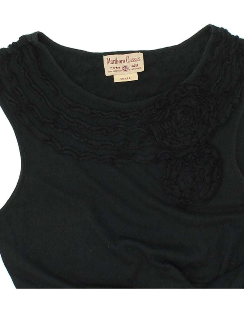 MARLBORO CLASSICS Womens Vest Top UK 10 Small Black Floral Cotton Vintage Marlboro Classics and Second-Hand Marlboro Classics from Messina Hembry 