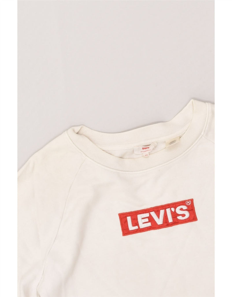 LEVI'S Womens Graphic Sweatshirt Jumper UK 6 XS White Cotton | Vintage Levi's | Thrift | Second-Hand Levi's | Used Clothing | Messina Hembry 