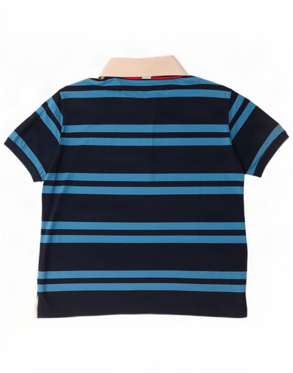 Amerigo Vespucci Mens Slim Fit Rugby Polo Shirt Medium Navy Blue Striped
