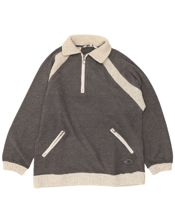 Lotto Womens Oversized Polo Neck Jumper Sweater UK 12 Medium Grey Flecked