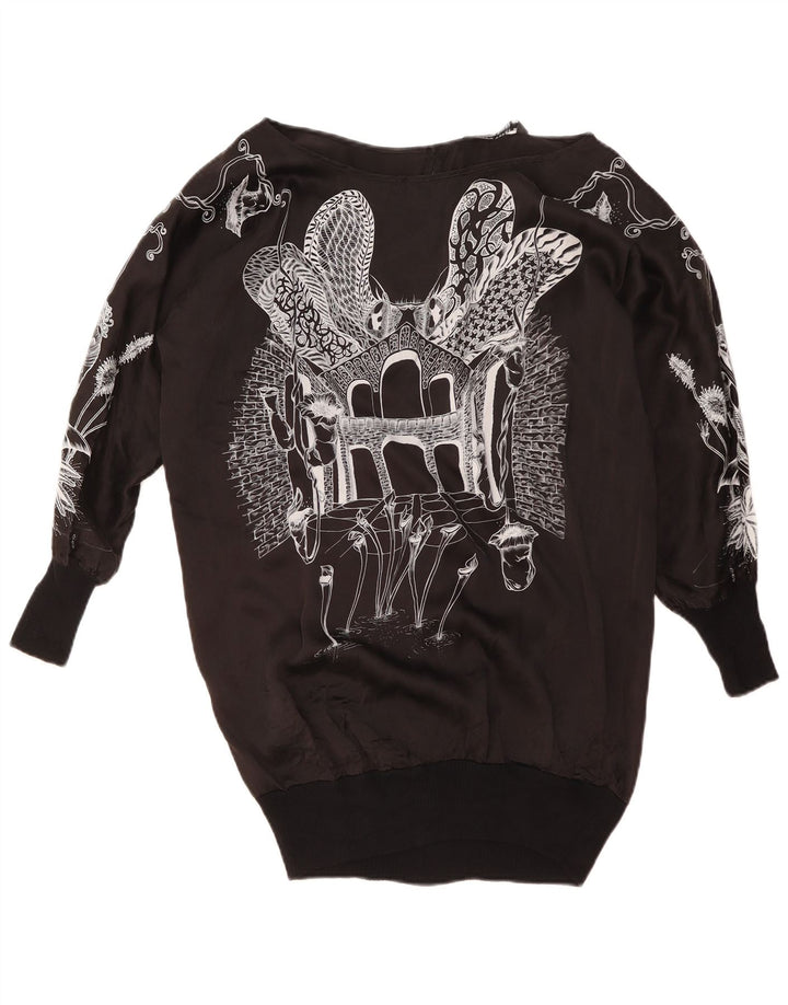 ZARA Womens Oversized Graphic Top Long Sleeve UK 14 Medium Black Floral