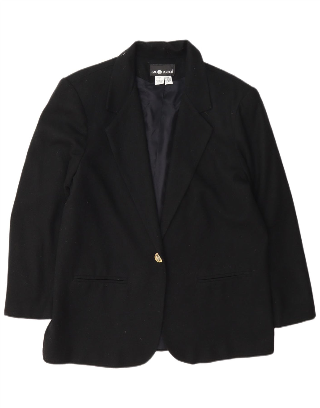 Sag Harbor Womens 1 Button Blazer Jacket UK 14 Large Black Wool