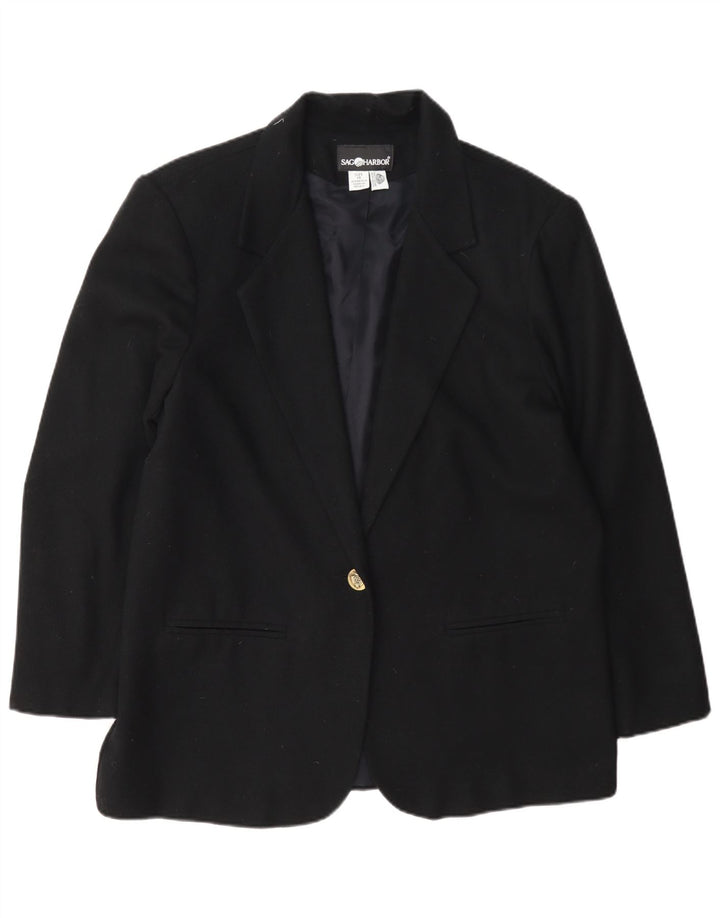 Sag Harbor Womens 1 Button Blazer Jacket UK 14 Large Black Wool