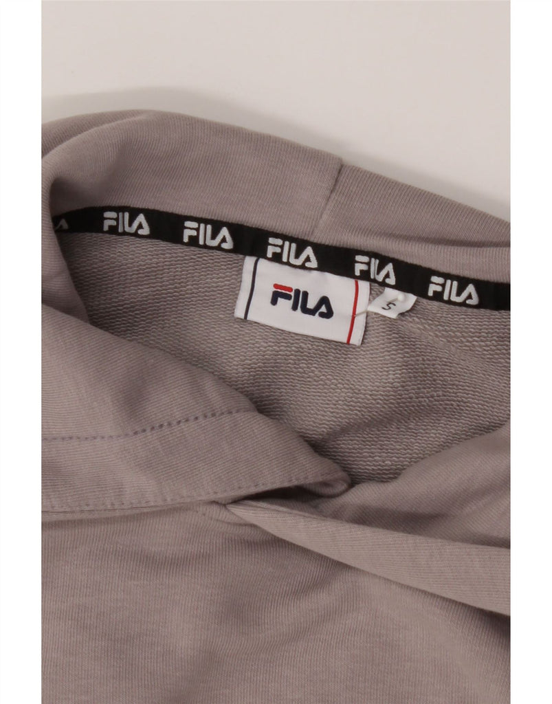 FILA Womens Oversized Graphic Hoodie Jumper UK 10 Small Grey Cotton Vintage Fila and Second-Hand Fila from Messina Hembry 