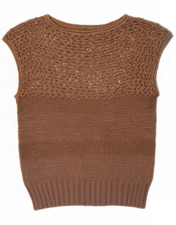 Vintage Womens Short Sleeve Boat Neck Jumper Sweater UK 10 Small Brown