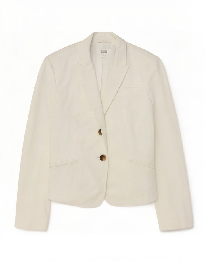 Marks & Spencer Womens 2 Button Blazer Jacket UK 10 Small White Cotton