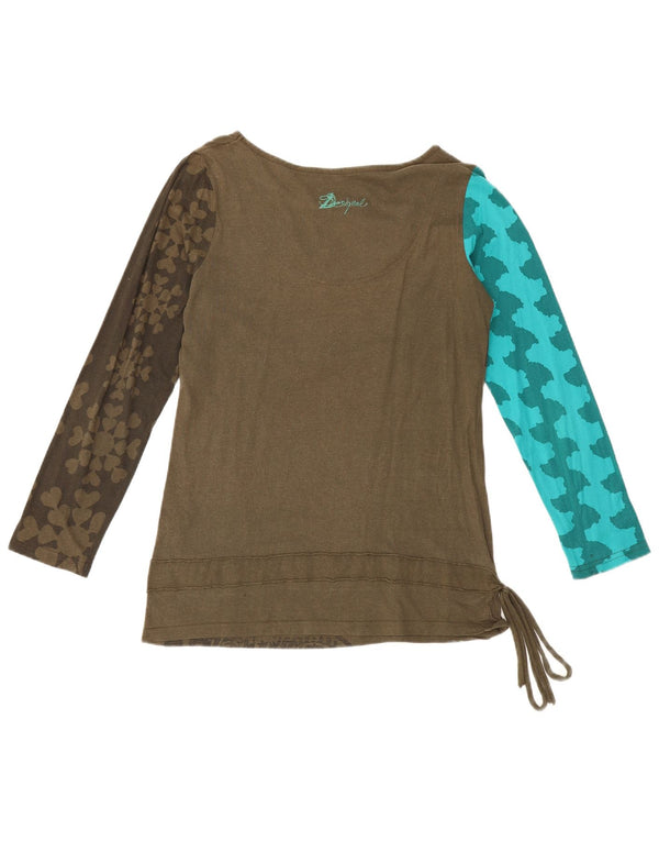 Desigual Womens Graphic Top Long Sleeve UK 20 2XL Khaki Geometric Cotton