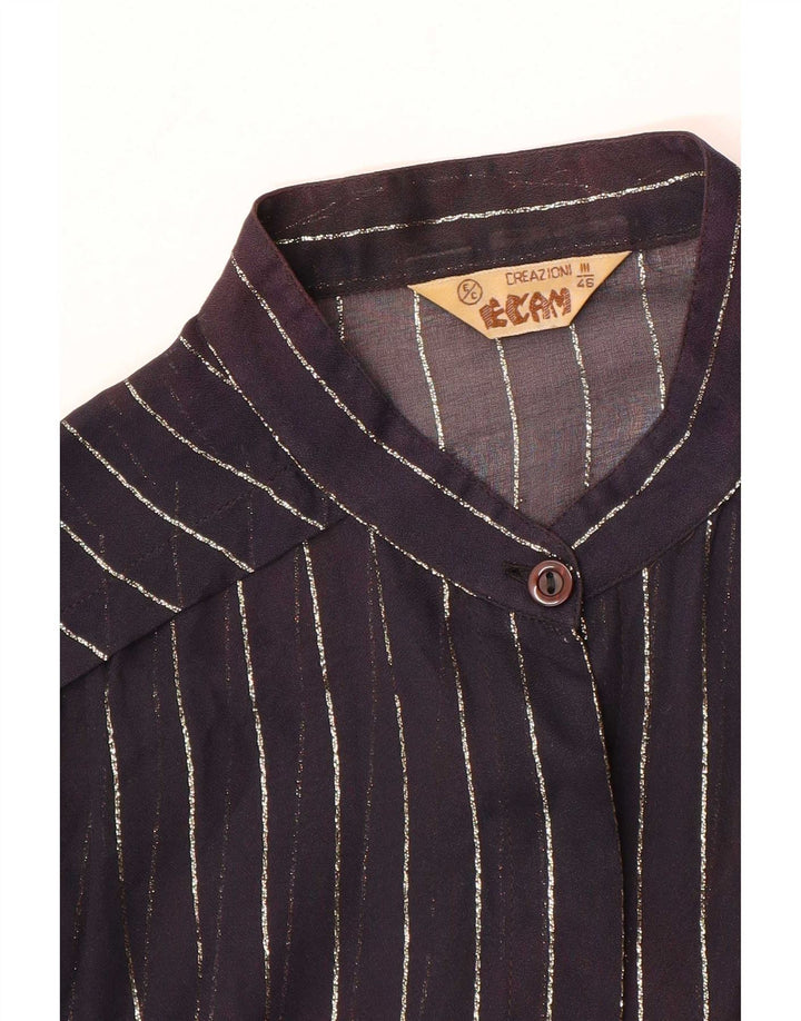 Vintage Womens Shirt Blouse IT 46 Large Navy Blue Pinstripe