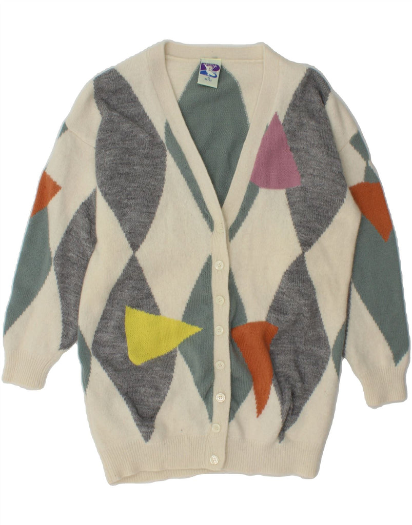 YESSICA Womens Cardigan Sweater EU 40/42 Medium White Argyle/Diamond Vintage Yessica and Second-Hand Yessica from Messina Hembry 